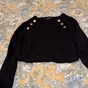 White House Black Market Black Sweatshirt with Gold Buttons